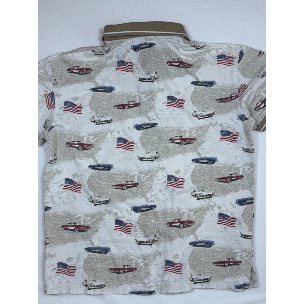 American‎ Summer Clothing Company Mens M Polo Shirt Classic Cars USA Flags Map - Picture 6 of 8